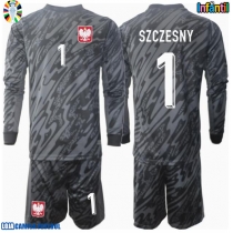 Camisa de Futebol Polónia Wojciech Szczesny #1 Goleiro Equipamento Secundário Infantil Europeu 2024 Manga Comprida (+ Calças curtas)